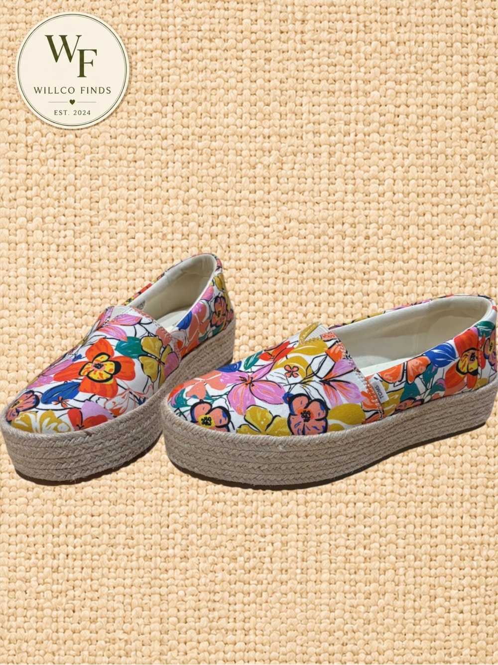 TOMS Floral Platform Espadrille Slip On Shoes Womenโs 7.5 Multicolor